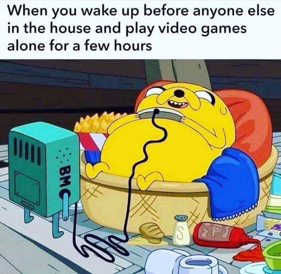 gaming meme - When you wake up before anyone else in the house and play video games alone for a few hours