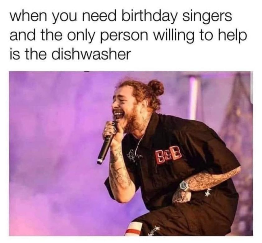 funny memes and pics - ashley's arrival - when you need birthday singers and the only person willing to help is the dishwasher 898