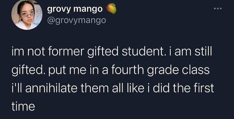 funny memes and pics - haven t heard from the when are you going to have a child crowd - grovy mango ... im not former gifted student. i am still gifted. put me in a fourth grade class i'll annihilate them all i did the first time