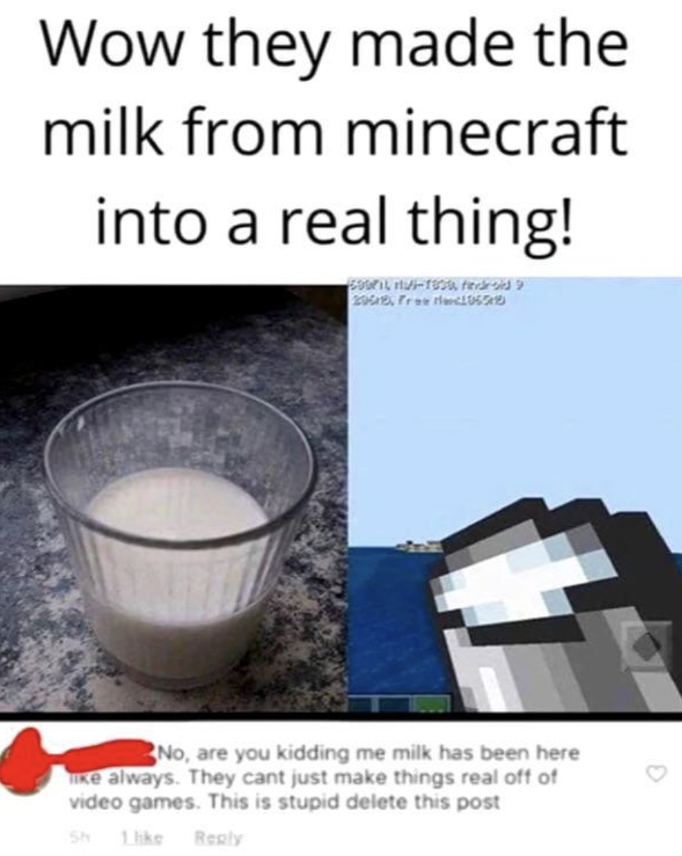 Didn't get the joke - Wow they made the milk from minecraft into a real thing!