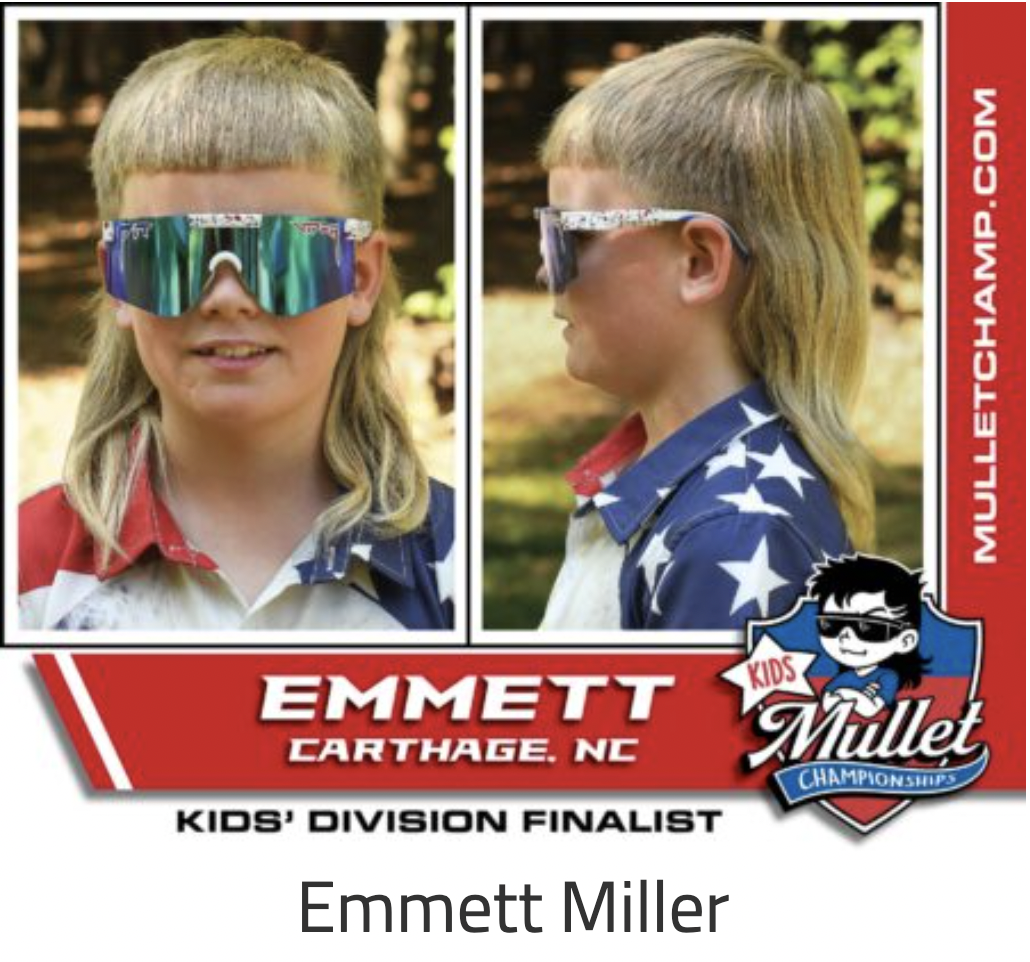 sunglasses - Kids Mulletchamp.Com Emmett Mullet Carthage. Nc Championships Kids' Division Finalist Emmett Miller