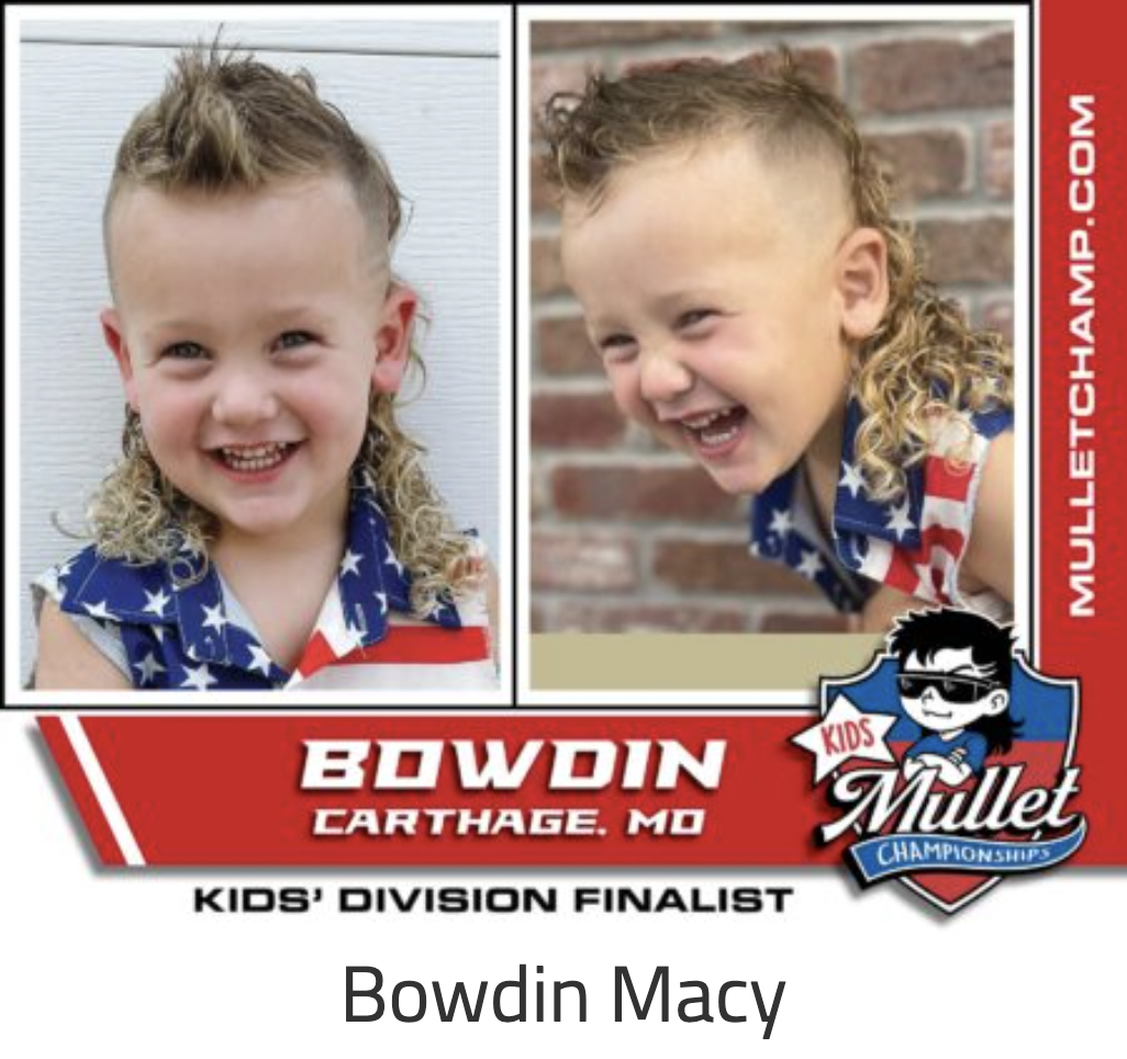 smile - Kids Mulletchamp.Com Bowdin Mullet Carthage. Mo Championships Kids' Division Finalist Bowdin Macy
