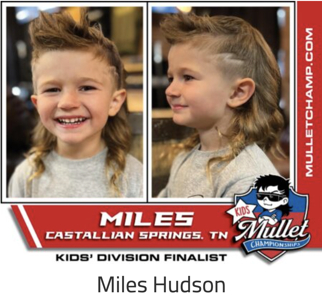 hairstyle - Miles Castallian Springs. Tn Kids' Division Finalist Miles Hudson Mulletchamp.Com Kids Mullet Championships