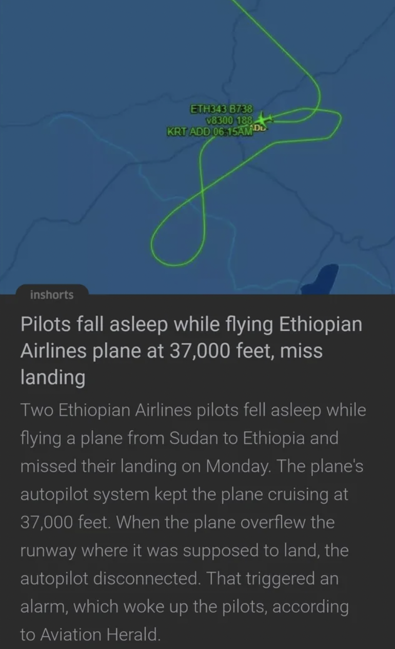 Facepalms - Pilots fall asleep while flying Ethiopian Airlines plane at 37,000 feet,