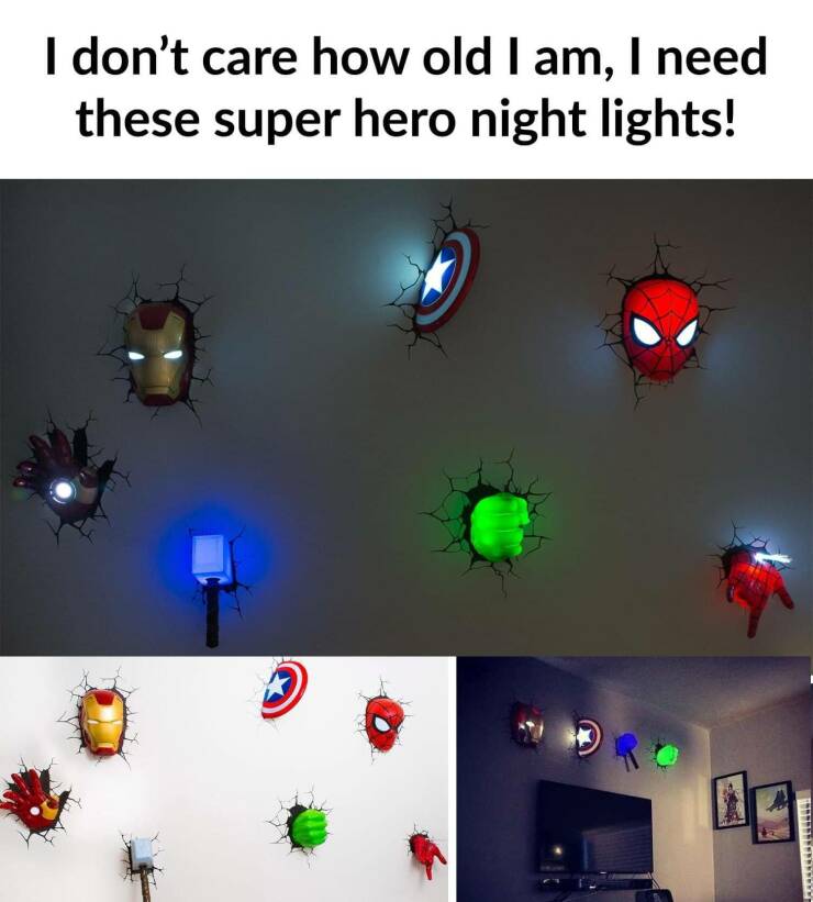 monday morning randomness - 3d superhero wall lights - I don't care how old I am, I need these super hero night lights! W Sep A Maaaaaaaaaa www.