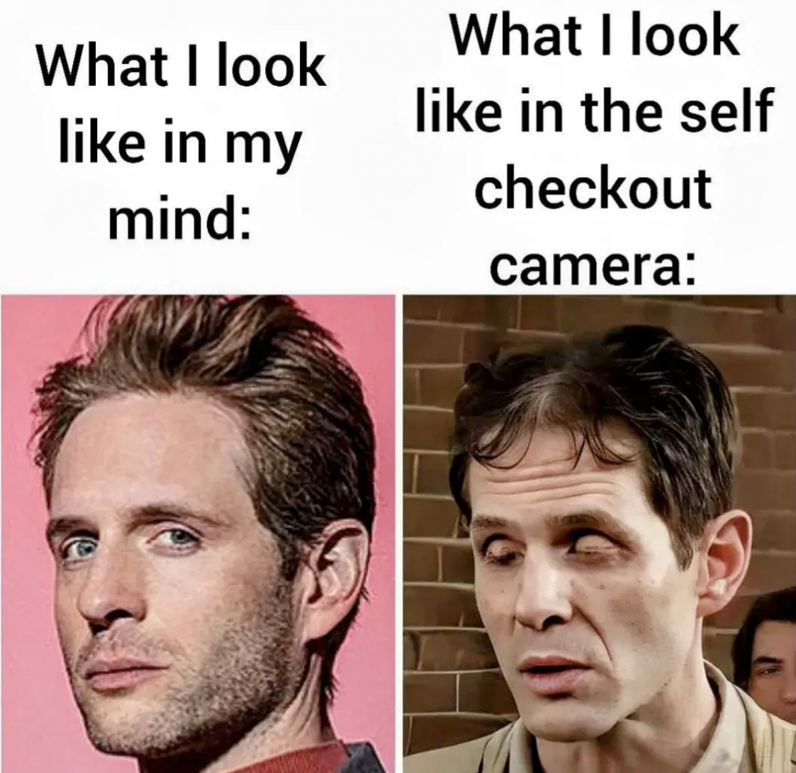 It's Always Sunny in Philadelphia memes - facial expression - What I look in my mind What I look in the self checkout camera