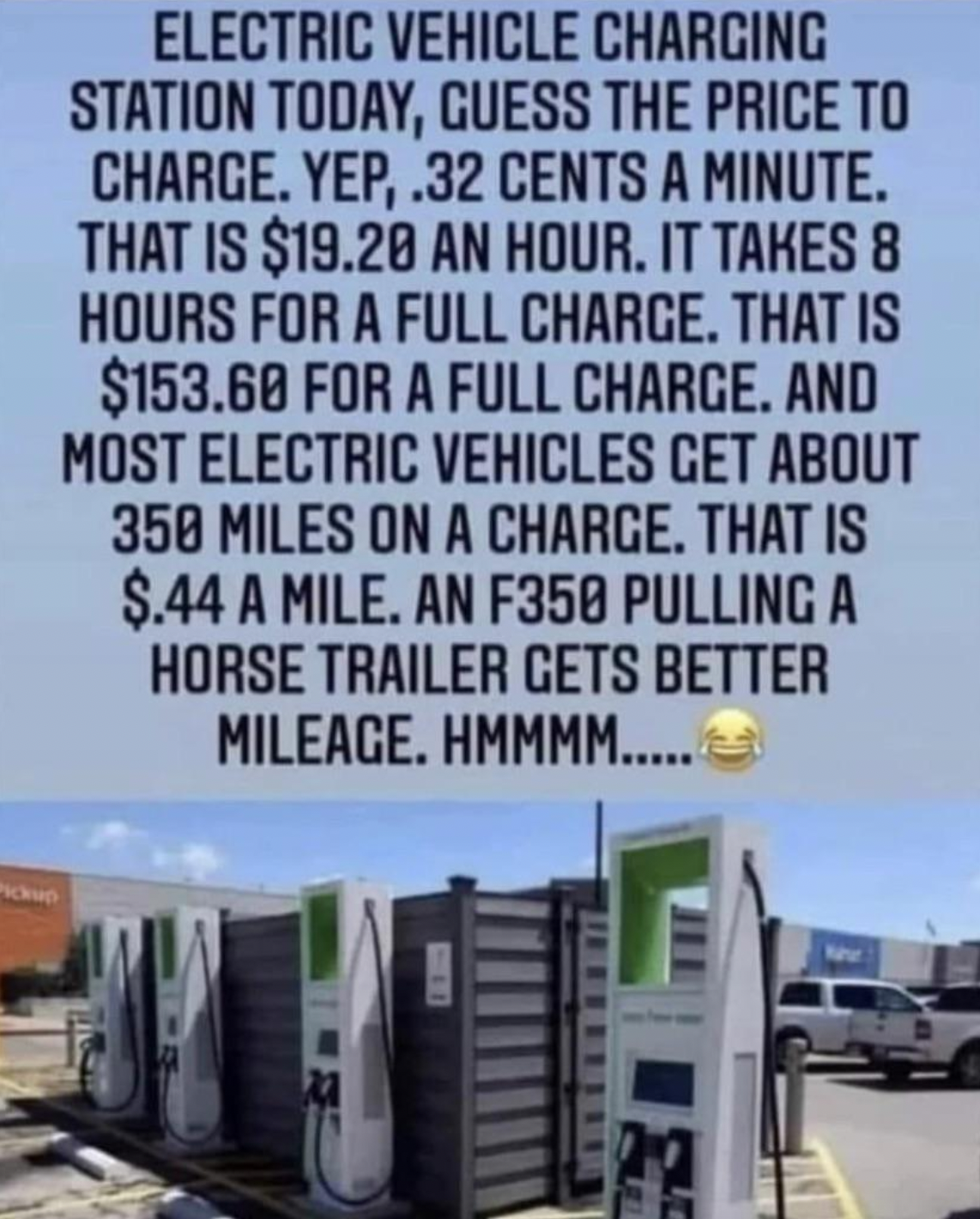 Confidently incorrect - Electric Vehicle Charging Station Today,Guess The Price To Charge. Yep, .32 Cents A Minute.