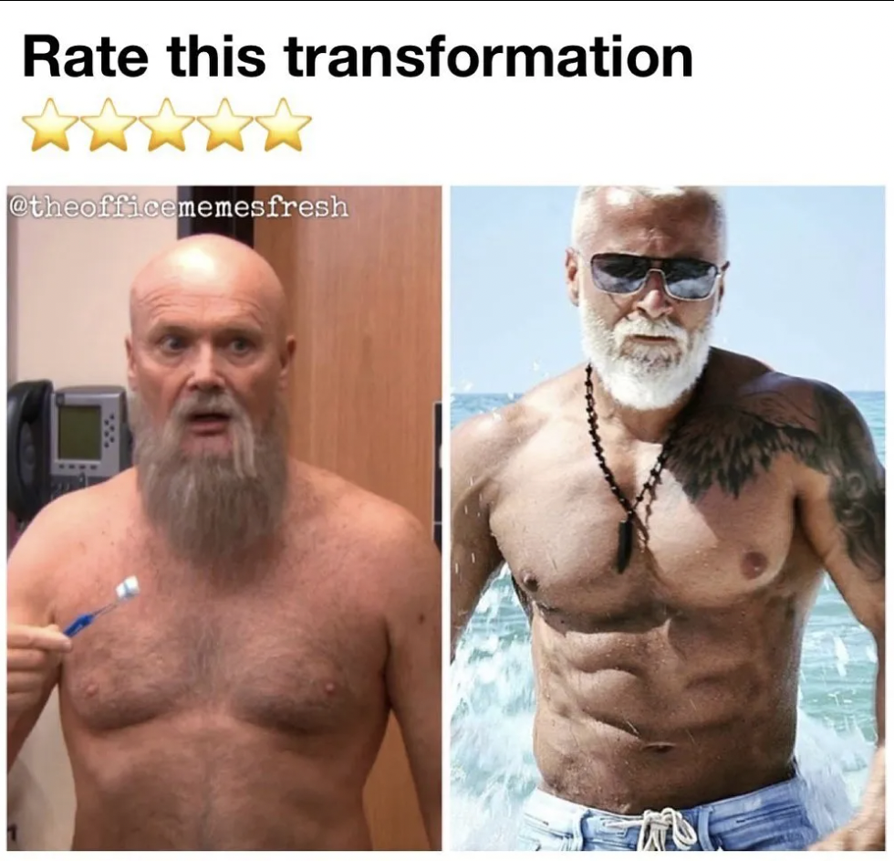 The Office show memes - 100 year old man with muscles - Rate this transformation fresh