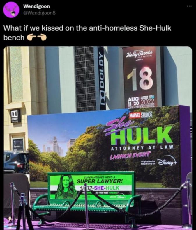 She-Hulk memes - display advertising - Wendigoon What if we kissed on the antihomeless SheHulk bench D Dolay Holly Shorts 18 Aug 1120 2022 125 M Marvel Studios Hulk Attorney At Law Launch Event Super Heroes Need A Super Lawyer! 177SheHulk So You Get Greek
