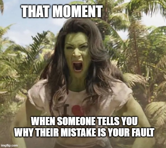 She-Hulk memes - That Moment Lc When Someone Tells You Why Their Mistake Is Your Fault imgflip.com