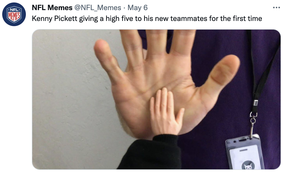 NFL Memes Preseason Roundup - kenny pickett high five - Nfl 35 Nfl Memes May 6 Kenny Pickett giving a high five to his new teammates for the first time