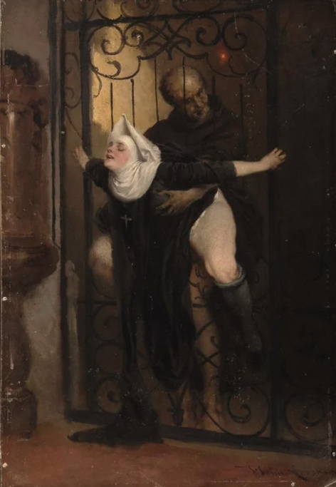 Spectacular Photos  - The Sin - Heinrich Lossow (1880) This is one of the most controversial works of art in history. This painting represents an event that actually occurred in a diary (Liber Notarum) by an apostolic. Cardinal César Borgia organizes a di
