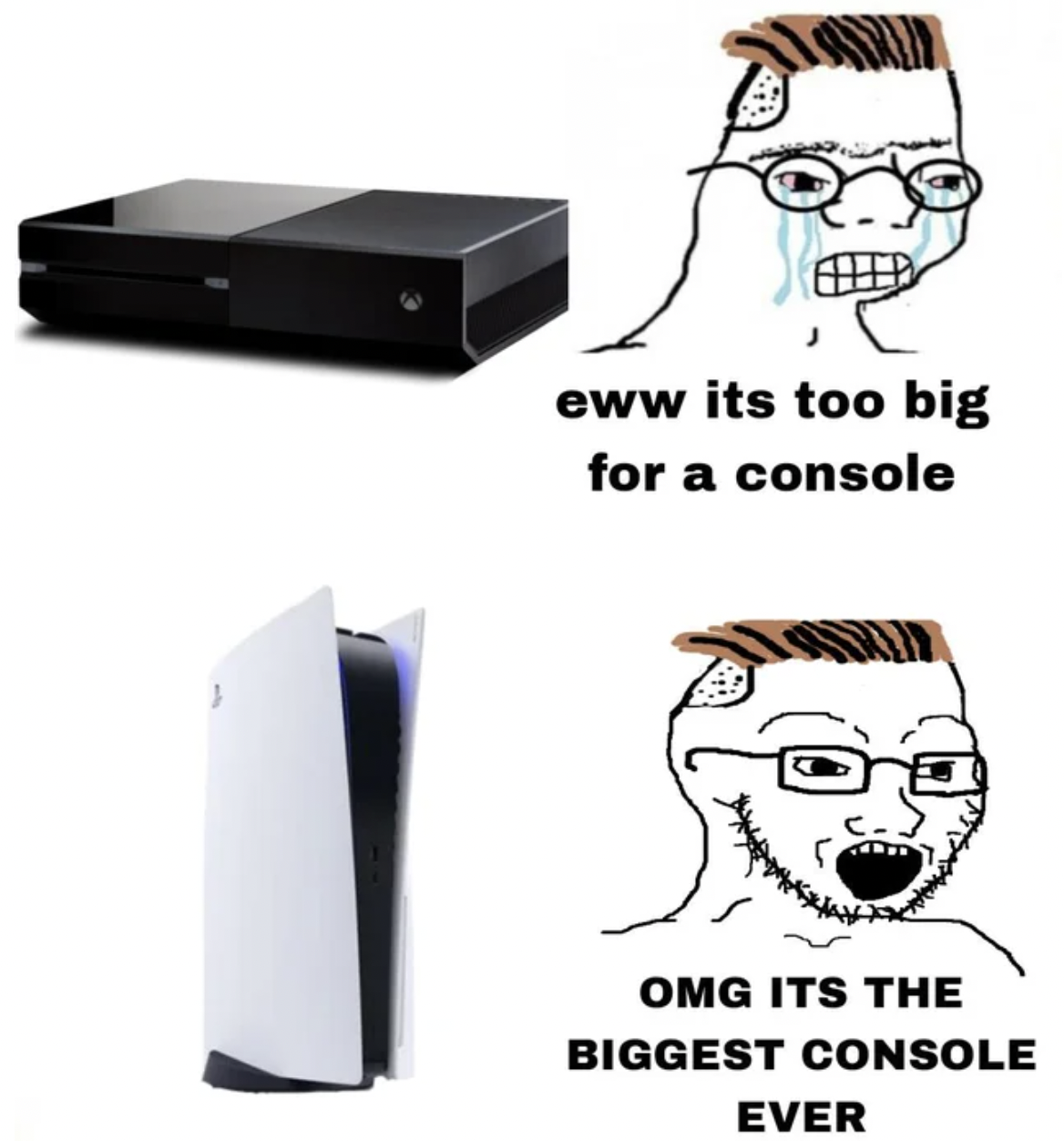 Gaming memes - cartoon - eww its too big for a console Omg Its The Biggest Console Ever
