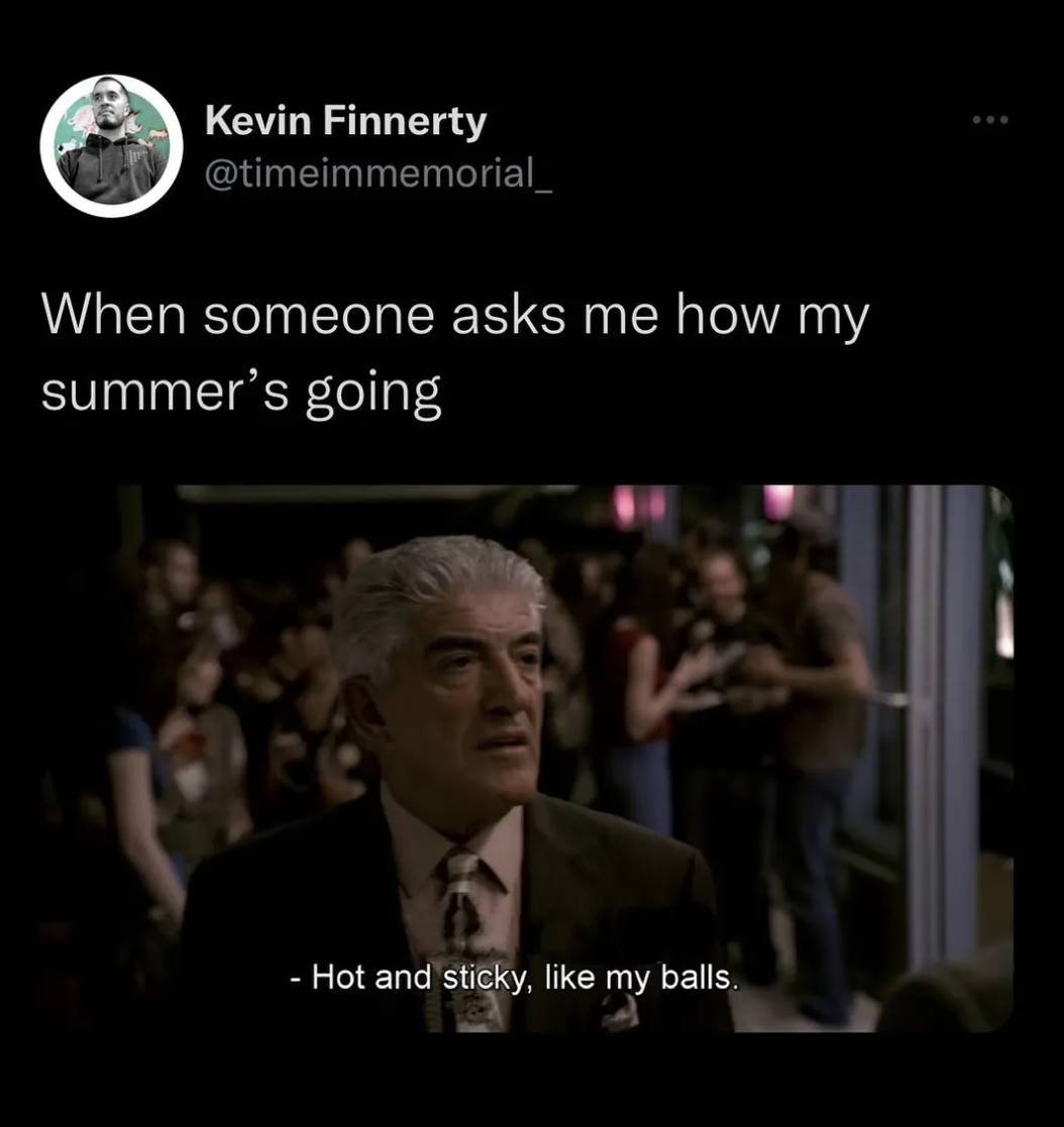 The Sopranos Memes - presentation - Kevin Finnerty When someone asks me how my summer's going Hot and sticky, my balls.