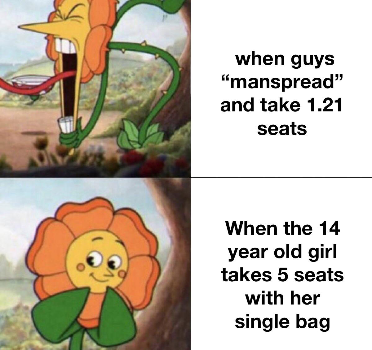 funny memes - hangry wife meme - when guys "manspread" and take 1.21 seats When the 14 year old girl takes 5 seats with her single bag