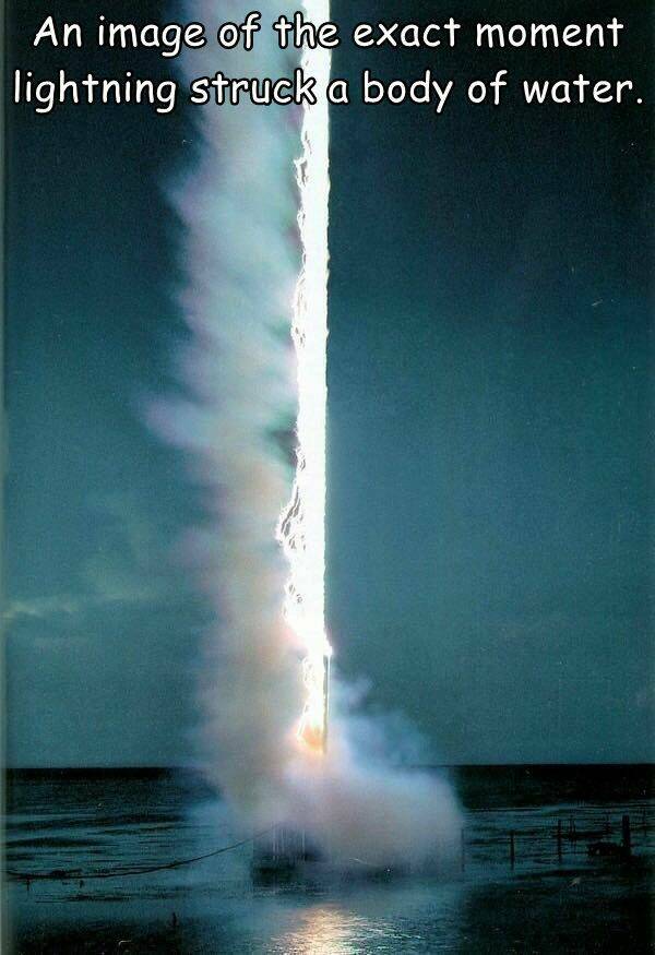 Monday Morning Randomness - lightning strikes water - An image of the exact moment lightning struck a body of water.