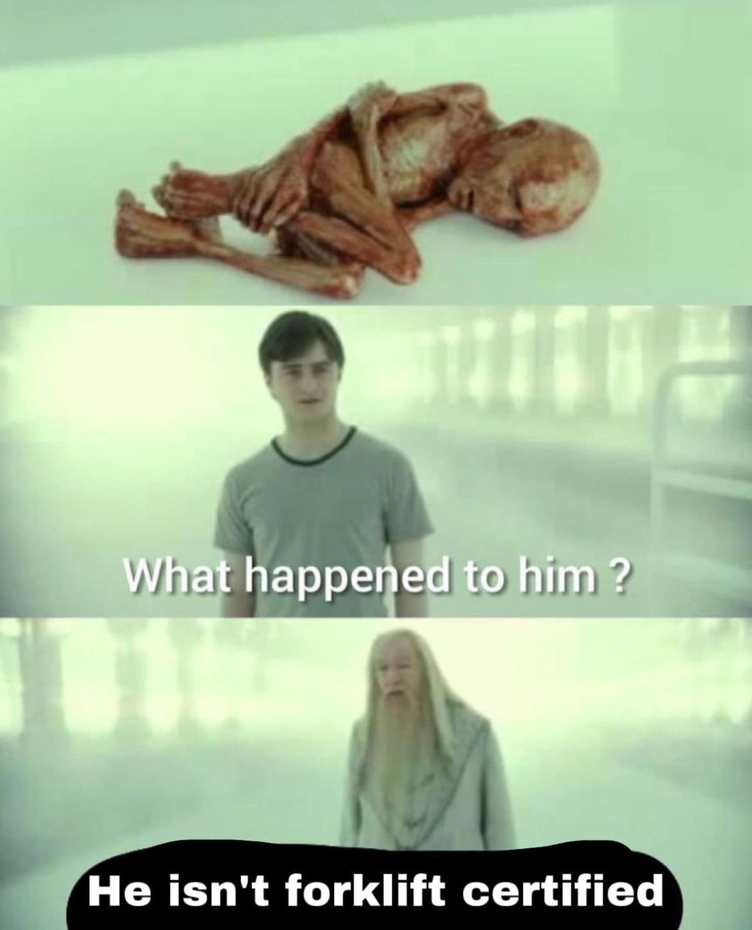 Harry Potter memes - too soon bro - Hhh What happened to him? T He isn't forklift certified