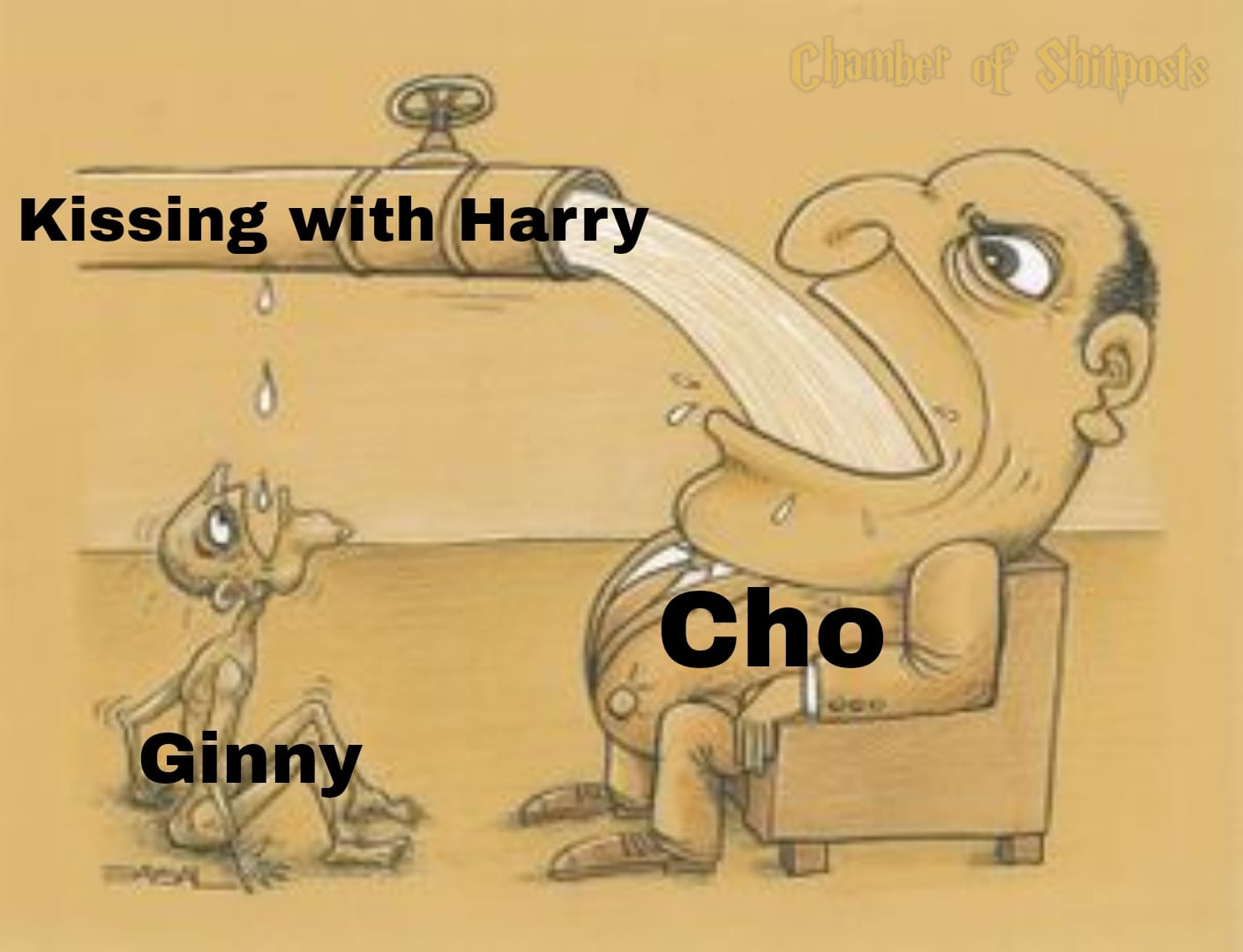 Harry Potter memes - greedy pipe meme - Kissing with Harry Ginny Chouhot of Shitposts Cho