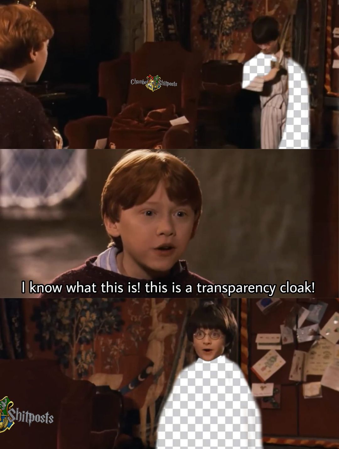 Harry Potter memes - harry potter invisibility cloak - Chambershitposts I know what this is! this is a transparency cloak! shitposts Aan