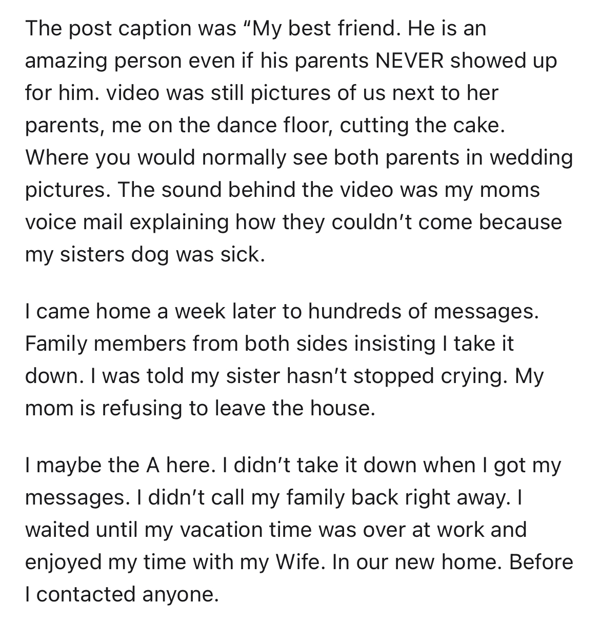 AITA groom's parents miss wedding best man roasts - document - The post caption was "My best friend. He is an amazing person even if his parents Never showed up for him. video was still pictures of us next to her parents, me on the dance floor, cutting th