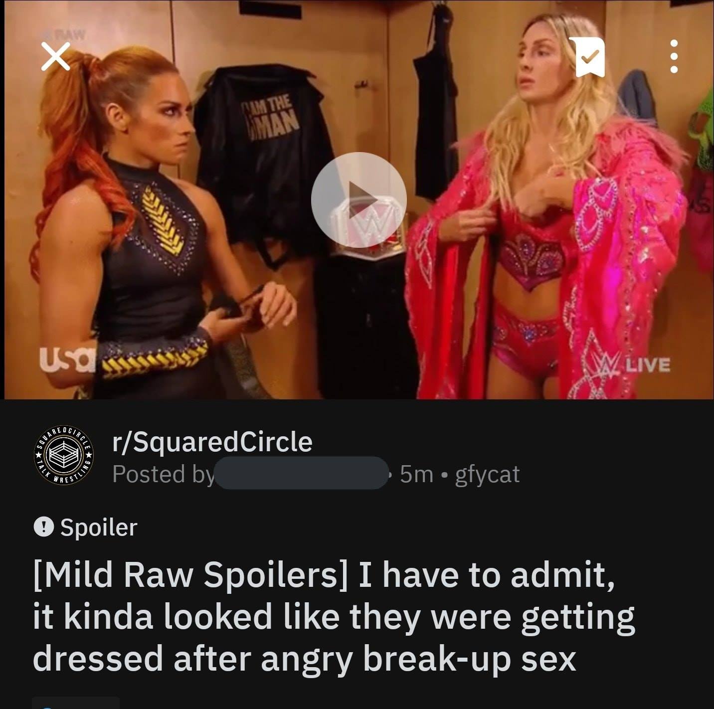 WWE wrestling memes - shoulder - Paw X Usa Cam The Man rSquaredCircle Posted by 5m gfycat W Live Spoiler Mild Raw Spoilers I have to admit, it kinda looked they were getting dressed after angry breakup sex Is