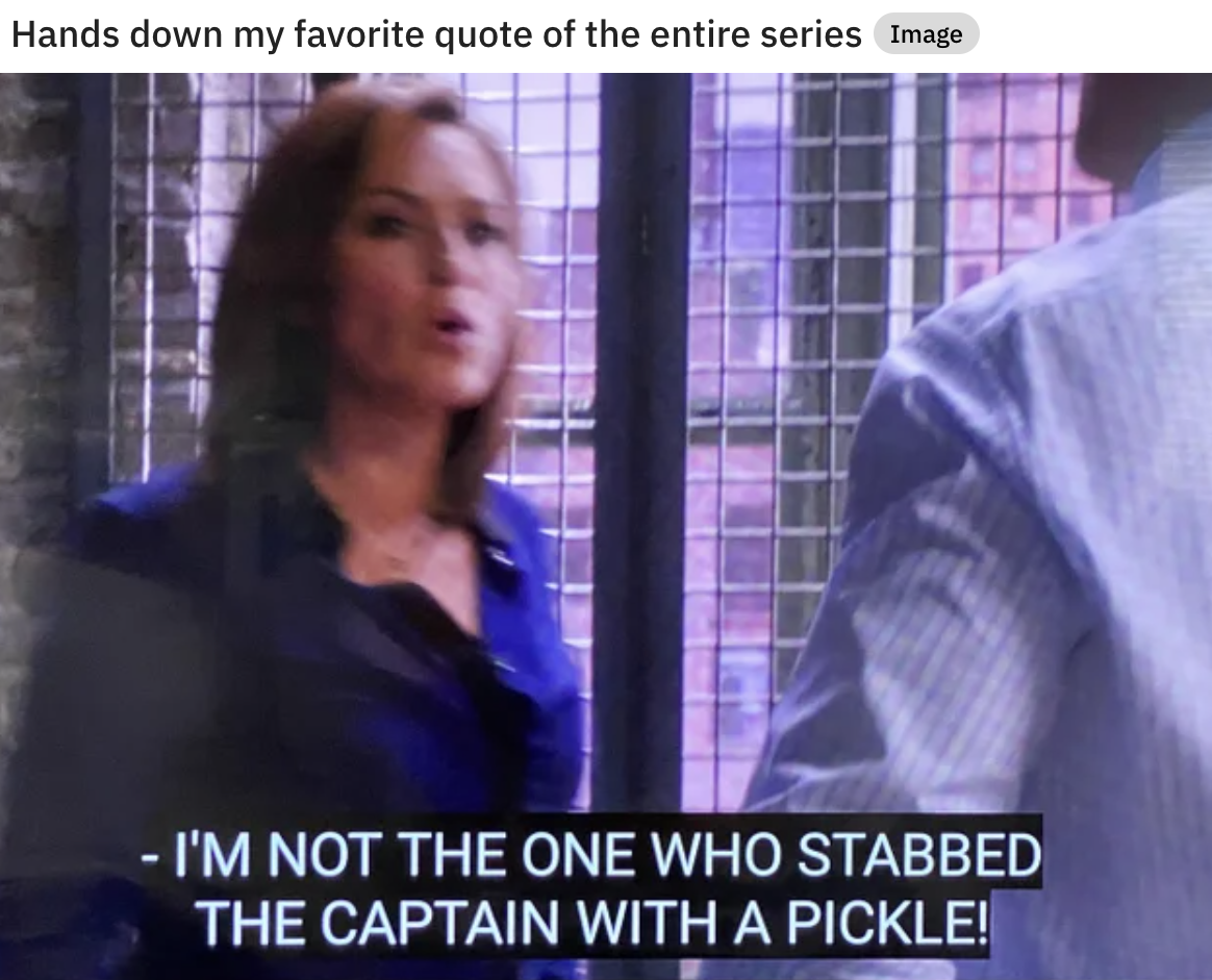 Law & Order: SVU memes - video - Hands down my favorite quote of the entire series Image I'M Not The One Who Stabbed The Captain With A Pickle!