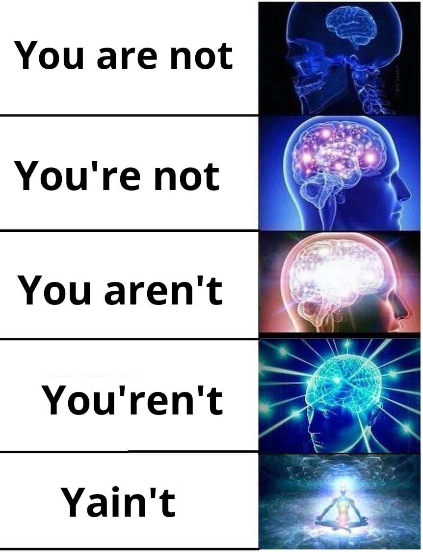 dank memes and pics - meme expanding brain - You are not You're not You aren't You'ren't Yain't