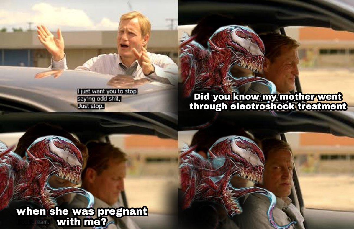 True Detective show memes - helmet - I just want you to stop saying odd shit, Just stop. when she was pregnant dream. with me? Did you know my mother went through electroshock treatment