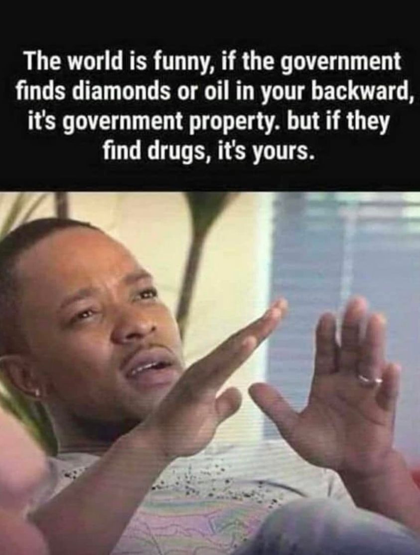 daily dose of randoms - world funny memes - The world is funny, if the government finds diamonds or oil in your backward, it's government property. but if they find drugs, it's yours.