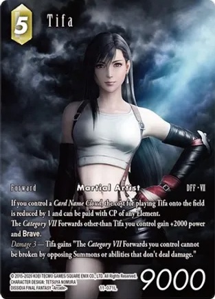 Most Valuable Trading Cards Ever - final fantasy tcg tifa - 5 Tifa Forward Martial Artist DffVii If you control a Card Name Cloud the cost for playing Tifa onto the field is reduced by 1 and can be paid with Cp of any Element. The Category Vii Forwards ot