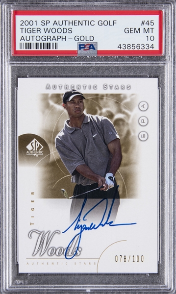 Most Valuable Trading Cards Ever - tiger woods sp authentic - 2001 Sp Authentic Golf Tiger Woods Autograph Gold Authentic Tiger Gem Mt 10 43856334 Authentic Stars Woods Authentic Stars D U 078100