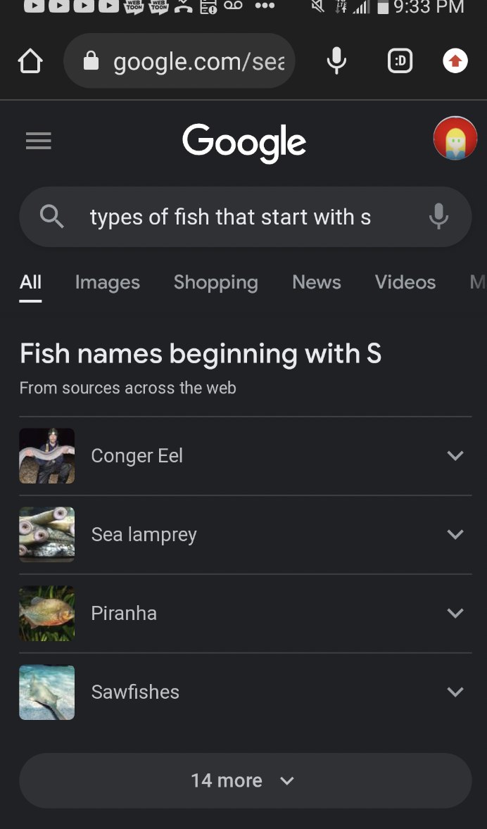 One Job Fails - Google -  types of fish that start with s