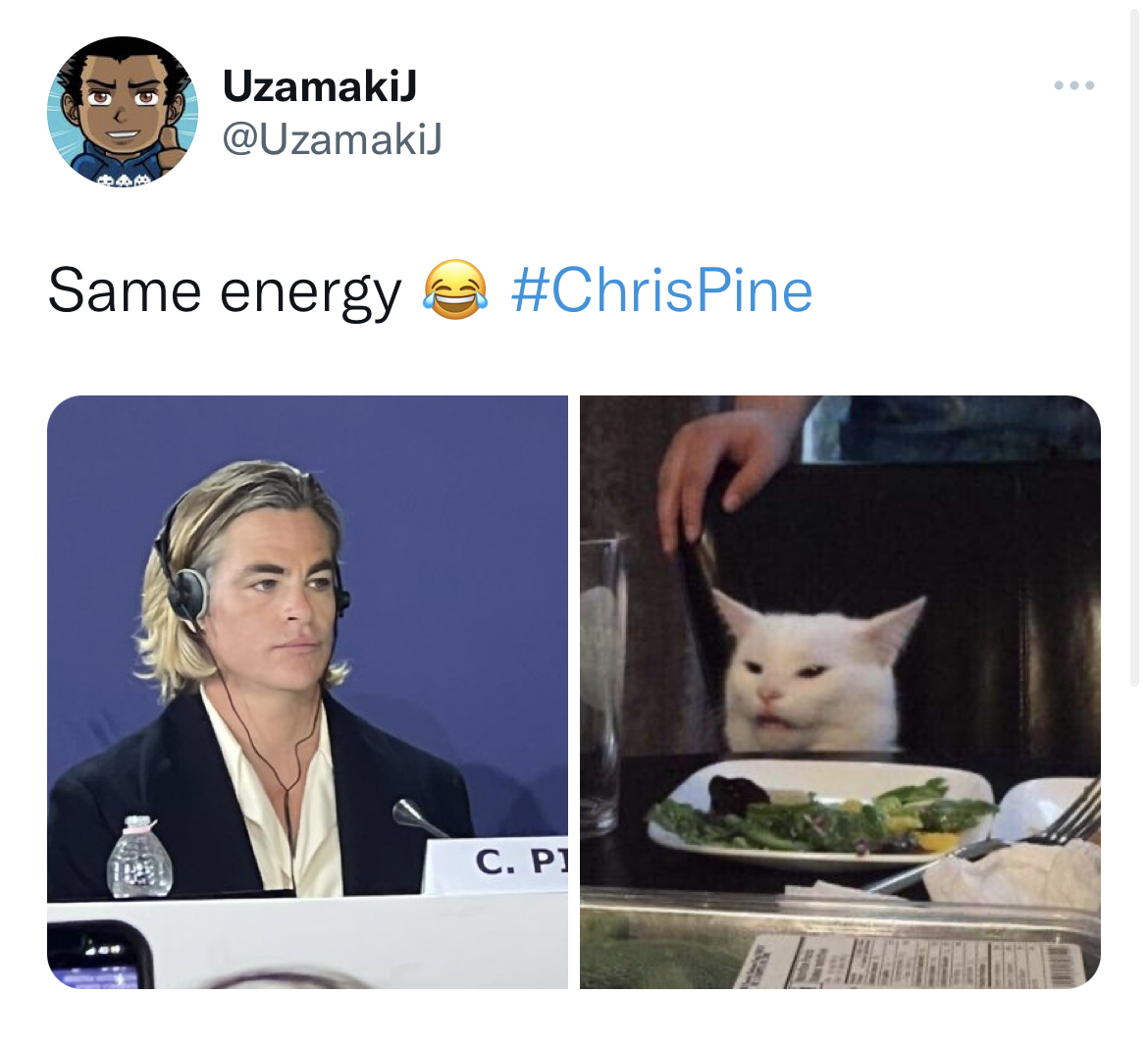 Chris Pine Venice Film Festival Memes - photo caption - UzamakiJ Same energy Pine C. Pj ...