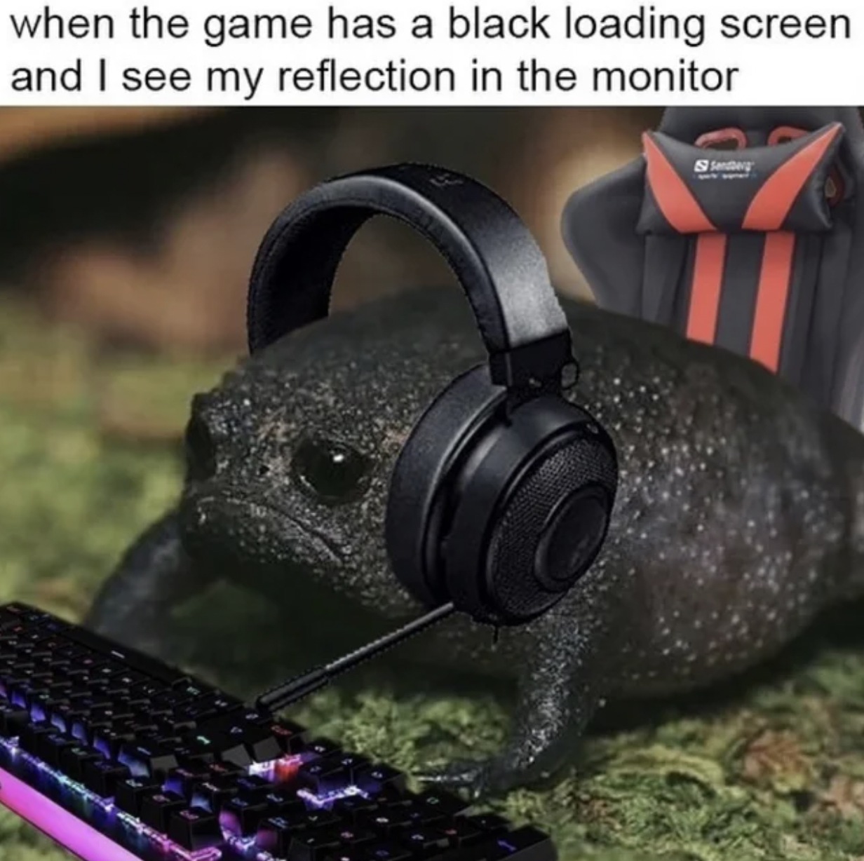 Gaming memes - headphones - when the game has a black loading screen and I see my reflection in the monitor
