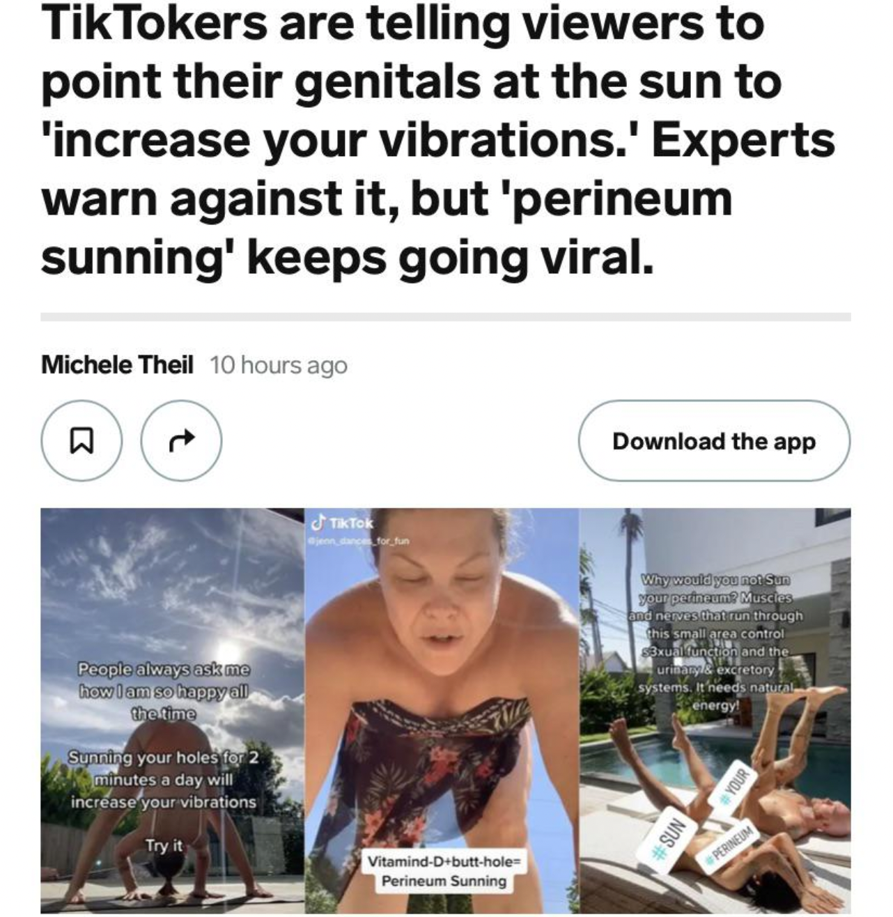 Facepalms and fails - media - TikTokers are telling viewers to point their genitals at the sun to 'increase your vibrations.' Experts warn against it, but 'perineum sunning' keeps going viral.