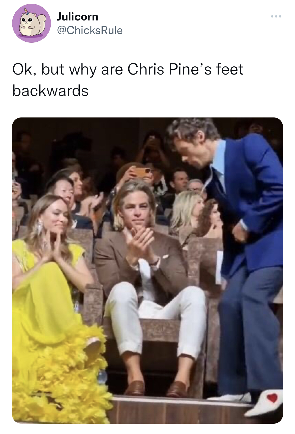 Fresh and funny tweets - Don't Worry Darling - Julicorn Ok, but why are Chris Pine's feet backwards