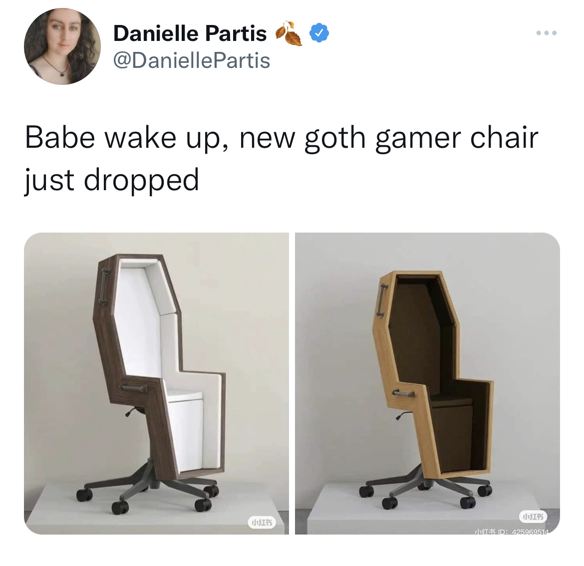 Fresh and funny tweets - chair - Danielle Partis Babe wake up, new goth gamer chair just dropped Contres Ocen Her PLACAneste