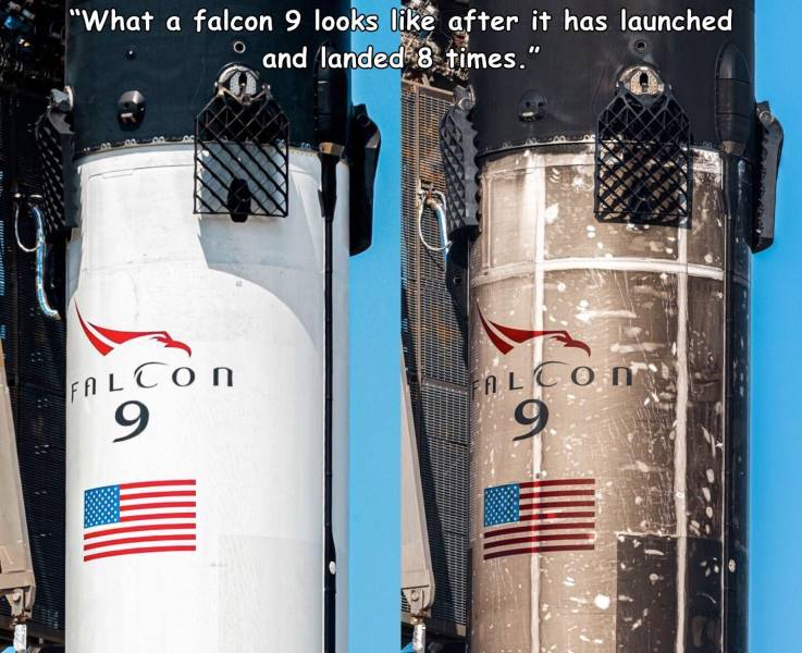 daily dose of randoms - falcon 9 after 8 flights - "What a falcon 9 looks after it has launched and landed 8 times." Falcon 9 Falcon