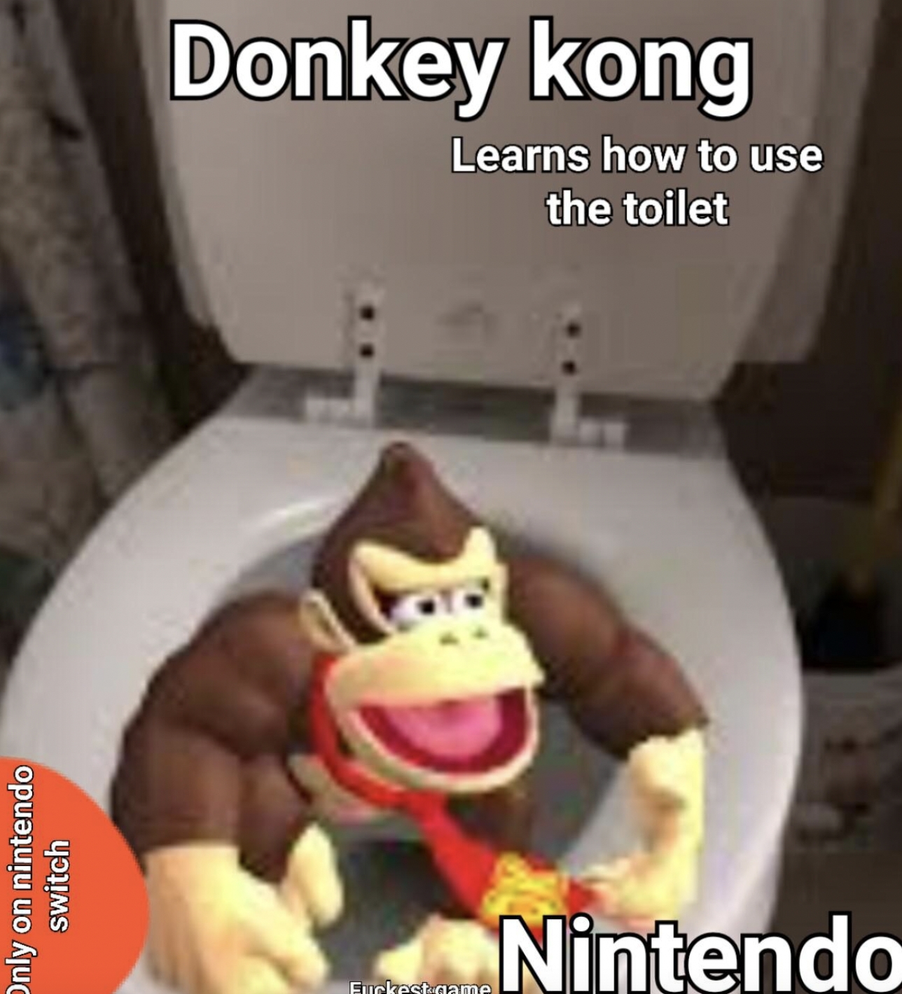 Gaming memes - photo caption - Only on nintendo switch Donkey kong Learns how to use the toilet W