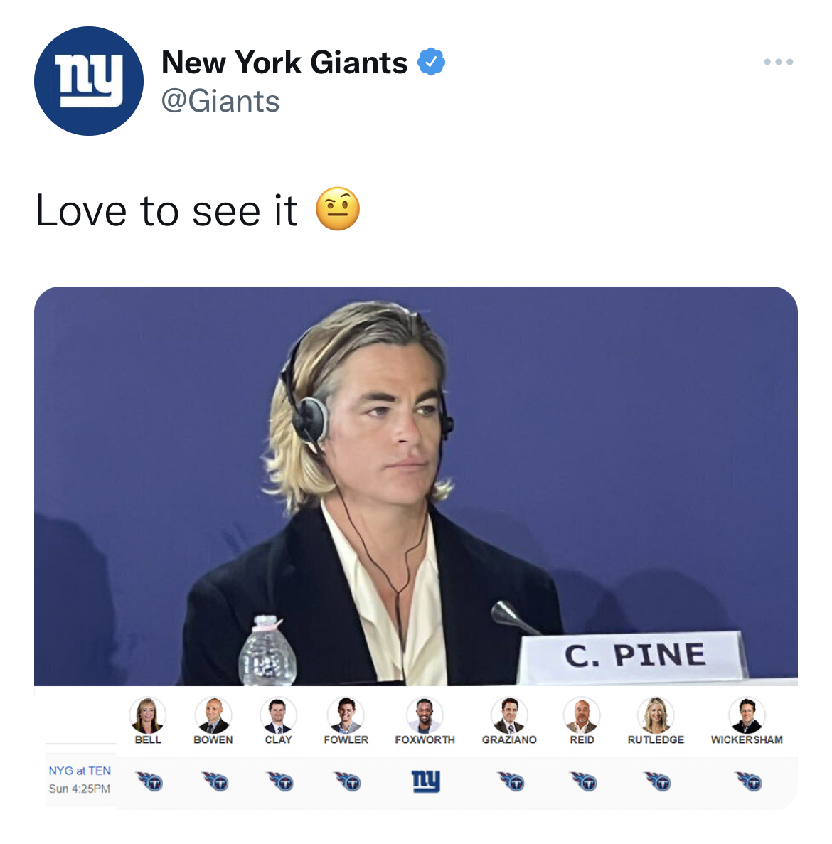 NFL memes week 1 2022 - ny giants - ny New York Giants Love to see it Nyg at Ten Sun Pm Bell 9. Bowen Clay Fowler C. Pine 3 2 A Foxworth Graziano Red Rutledge Wickersham Tlu
