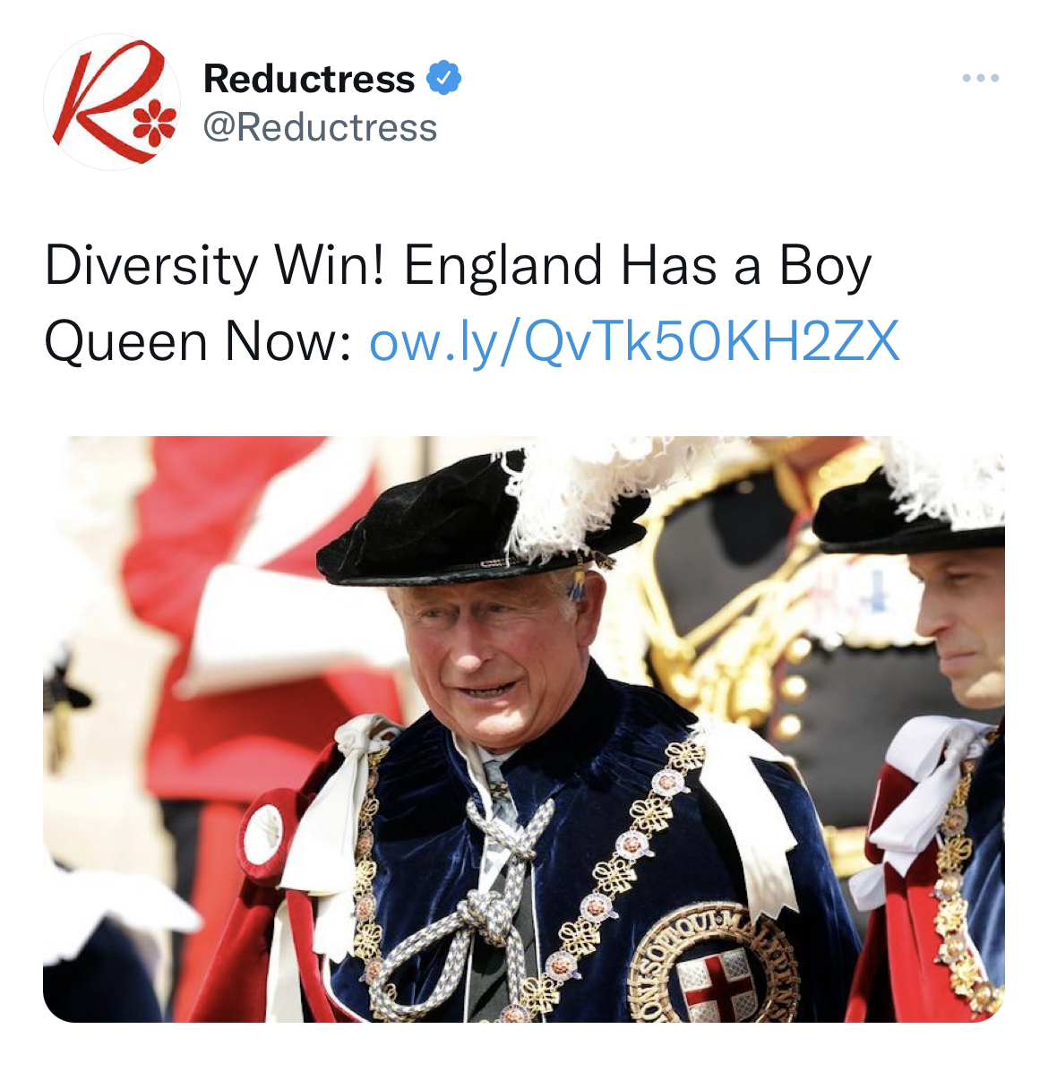 Queen Elizabeth II Death Reactions - prince charles as a knight of the garter - Reductress Diversity Win! England Has a Boy Queen Now ow.lyQvTk50KH2ZX