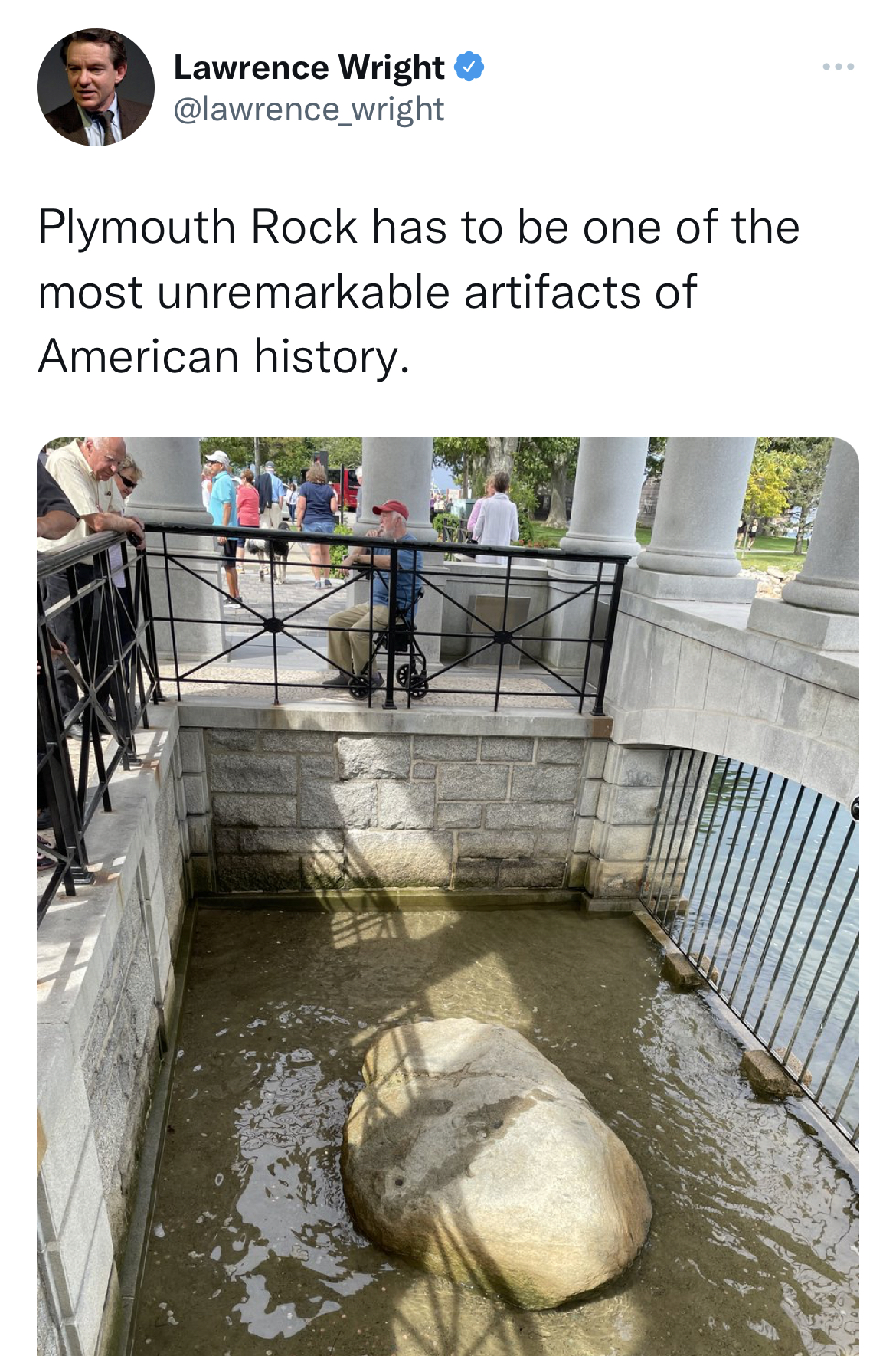 Fresh Daily Tweets - water resources - Lawrence Wright Plymouth Rock has to be one of the most unremarkable artifacts of American history.
