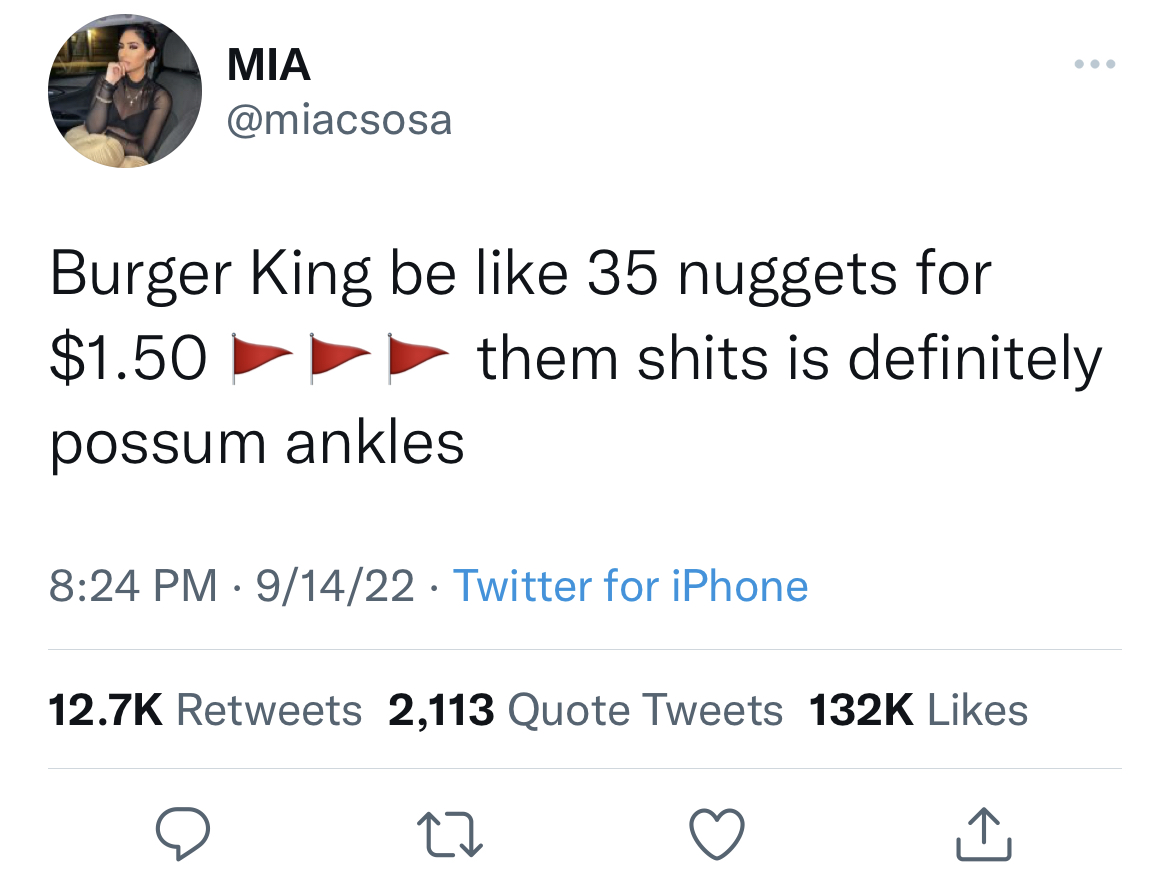 filthy and funny tweet - if the avengers were real memes - Burger King be 35 nuggets for $1.50 possum ankles them shits is definitely 91422 Twitter for iPhone 2,113 Quote Tweets 27