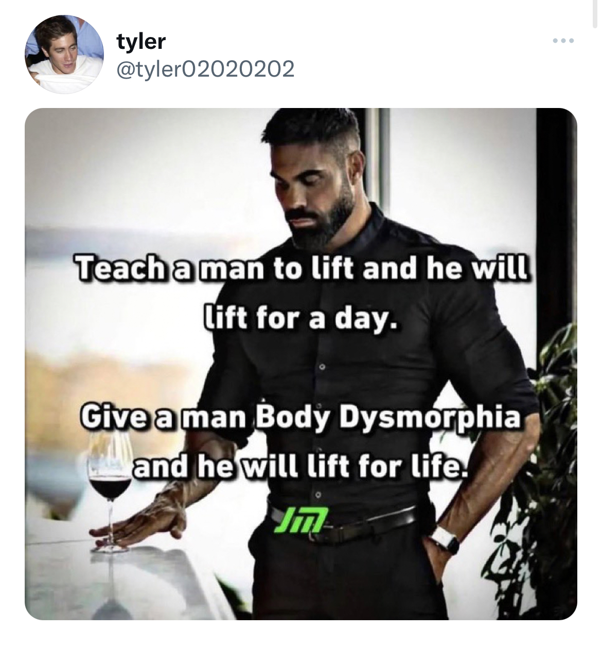 filthy and funny tweet - t shirt - tyler Teach a man to lift and he will lift for a day. Give a man Body Dysmorphia and he will lift for life!