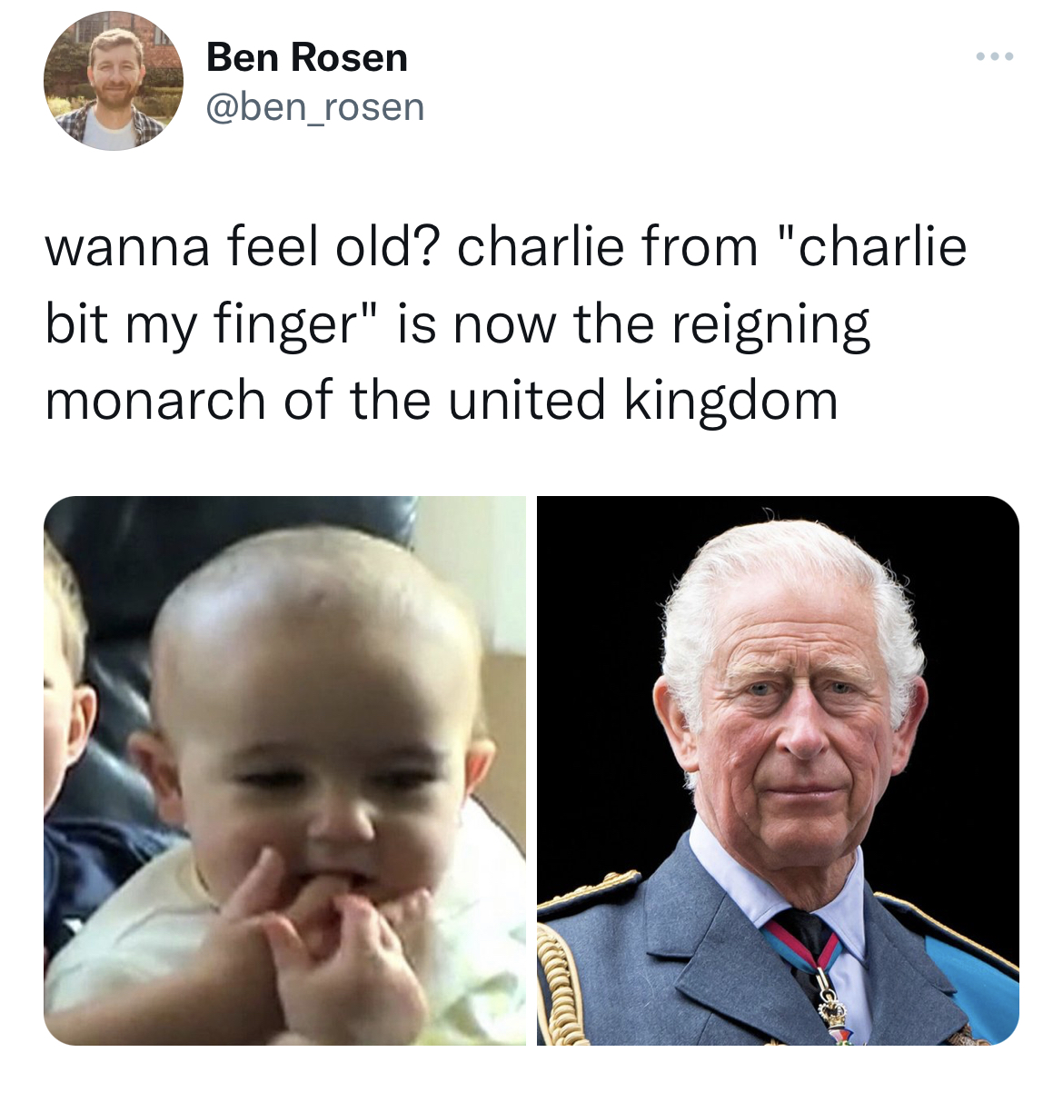 filthy and funny tweet - facial expression - Ben Rosen wanna feel old? charlie from