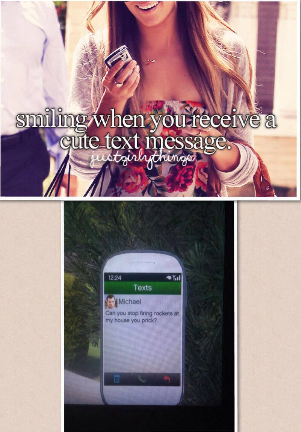 Gaming memes - just girly things - smiling when you receive a cute text message.