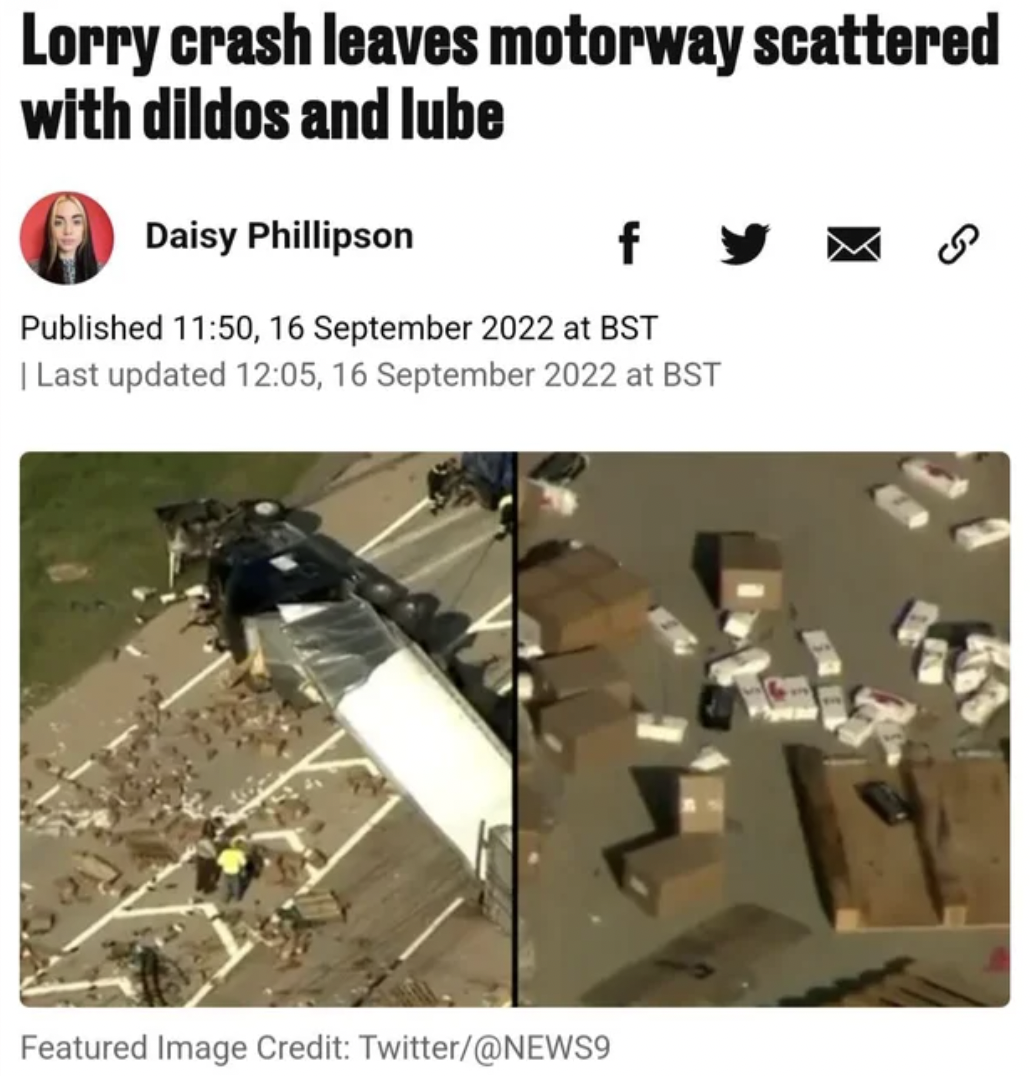 Hold Up Pictures - vehicle - Lorry crash leaves motorway scattered with dildos and lube