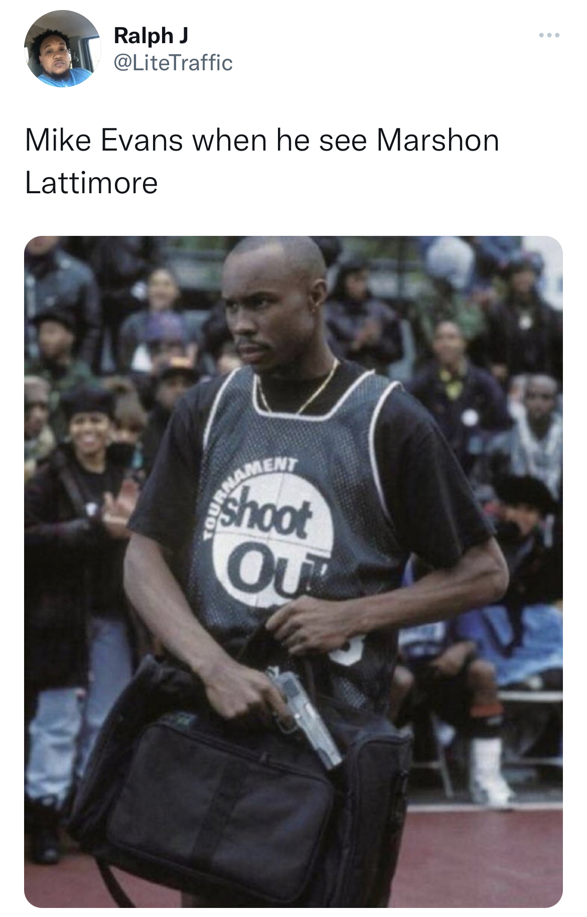 salty and savage nfl memes - above the rim shootout - Ralph J Mike Evans when he see Marshon Lattimore Ament shoot Out
