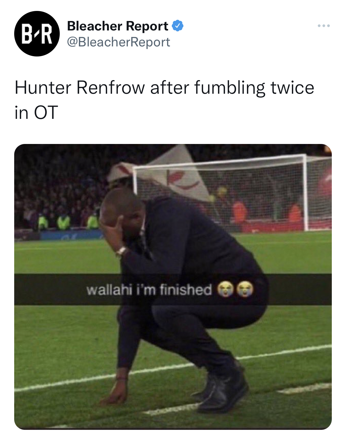 salty and savage nfl memes - player - Bleacher Report BR Report Hunter Renfrow after fumbling twice in Ot wallahi i'm finished www