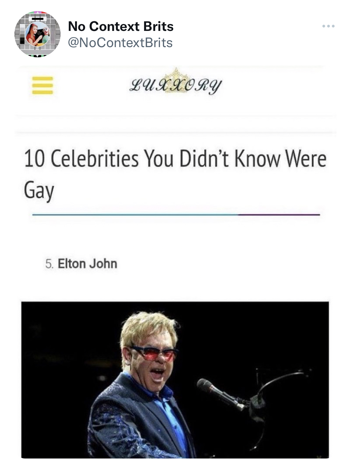 media - In No Context Brits Luxxory 10 Celebrities You Didn't Know Were Gay 5. Elton John